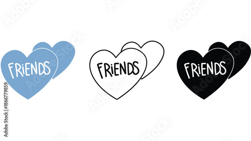 Heartfelt friends icons in blue, black, and white