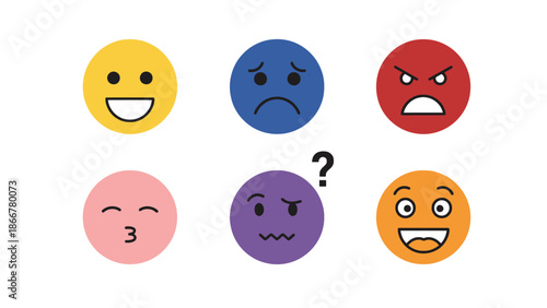 Vibrant emoticon faces expressing various emotions and reactions