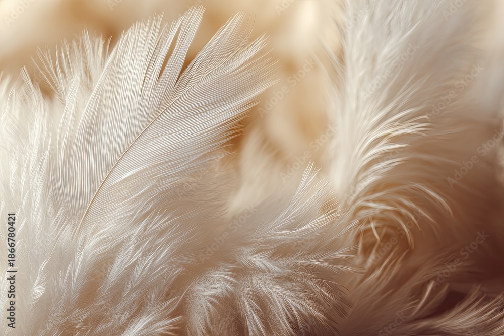 Obraz premium Close-up of delicate, creamy-white feathers, blurred background, soft lighting, and textures
