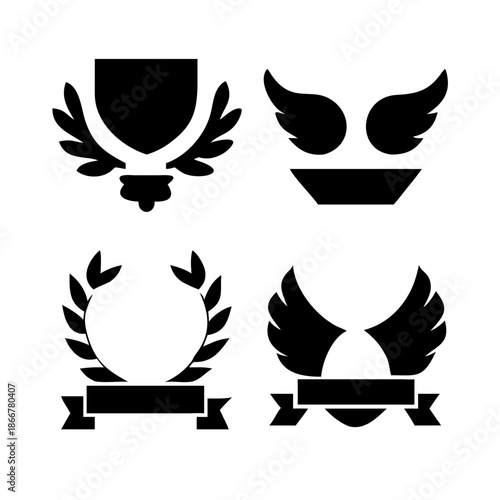 Laurel wreath, shield, wing, ribbon, and banners vector set. Laurel wreaths, shields, wings, ribbons illustration for awards, heraldry, logos, badges, and branding designs 