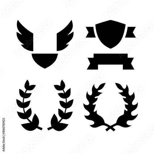 Laurel wreath, shield, wing, ribbon, and banners vector set. Laurel wreaths, shields, wings, ribbons illustration for awards, heraldry, logos, badges, and branding designs 