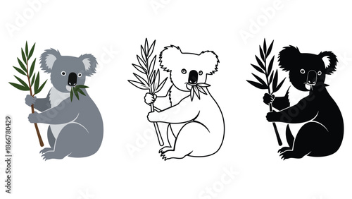 Cute koalas in different styles and colors