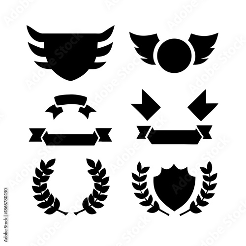 Laurel wreath, shield, wing, ribbon, and banners vector set. Laurel wreaths, shields, wings, ribbons illustration for awards, heraldry, logos, badges, and branding designs 