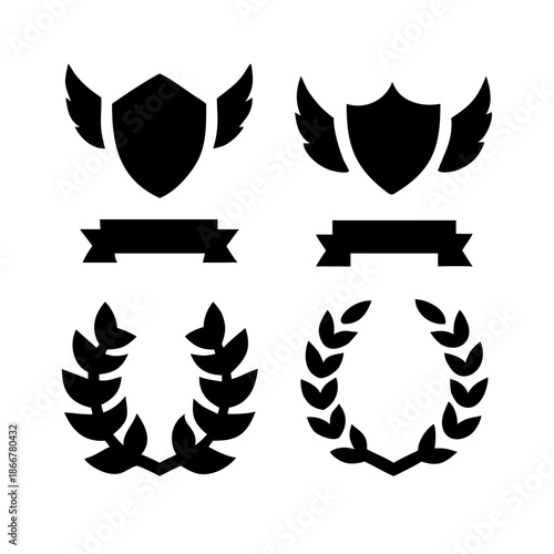Laurel wreath, shield, wing, ribbon, and banners vector set. Laurel wreaths, shields, wings, ribbons illustration for awards, heraldry, logos, badges, and branding designs 