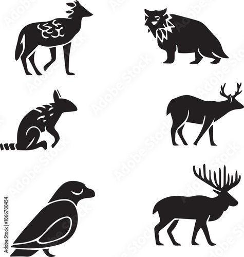 Minimalist Forest Animals Silhouette Icon Collection Set
