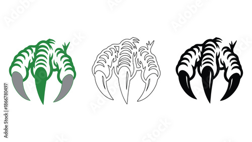 Vibrant ram skull illustrations in green, black, and white