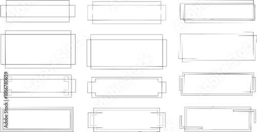 Collection of Blank Rectangular Boxes in Technical Drawing Style.