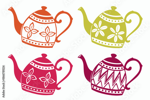 set of Tea pot silhouette vector illustration isolated on white background