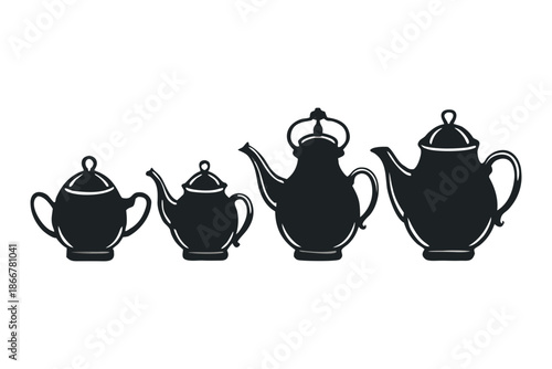 set of Tea pot silhouette vector illustration isolated on white background