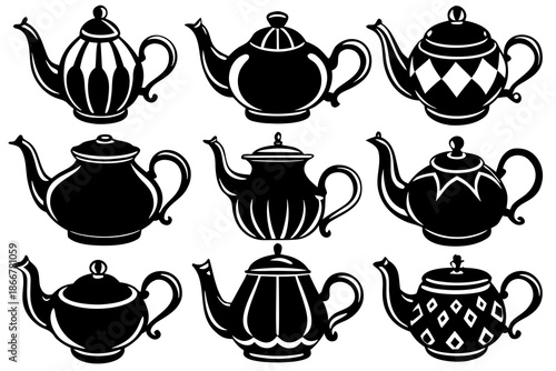 set of Tea pot silhouette vector illustration isolated on white background