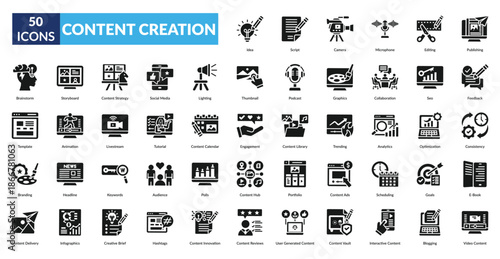 master pack glyph icon set. Warehouse, Delivery Truck, supply Chain, Cargo Ship, Crate, Airplane Cargo, Forklift