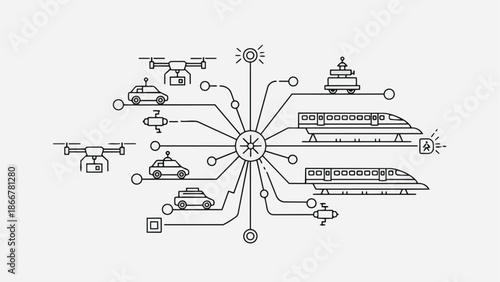 Connected transportation network with autonomous vehicles and trains.
