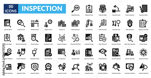 INSPECTION glyph icon set. Legal Document, Compliance, Law Book, Court Gavel, Legal Agreement, Regulatory Framework, Government Policy