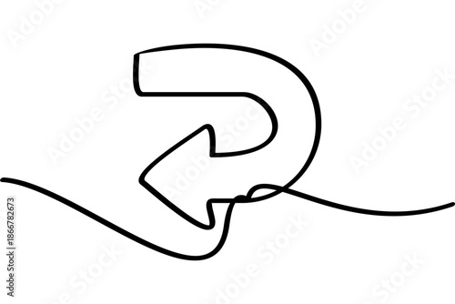 Illustration of a continuous line design of a right turn arrow. An interesting abstract line art design.