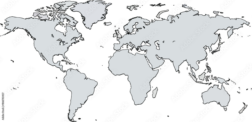 Obraz premium World Map Outline Blank Political Geography Continents Oceans.
