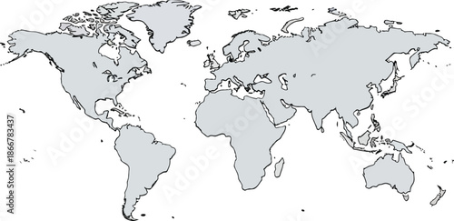 World Map Outline Blank Political Geography Continents Oceans.
