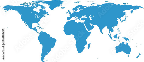 A stylized blue world map illustration on a white background.