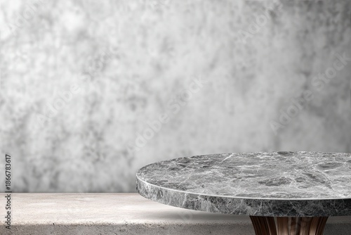 A marble tabletop in front of a textured wall, offering a product display space