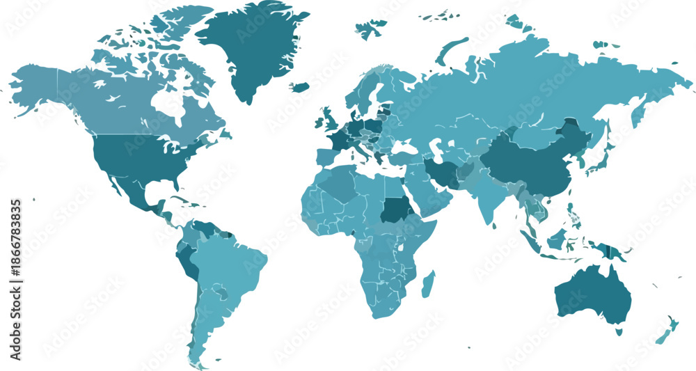 Fototapeta premium World Map with Countries Colored by Data Representation.