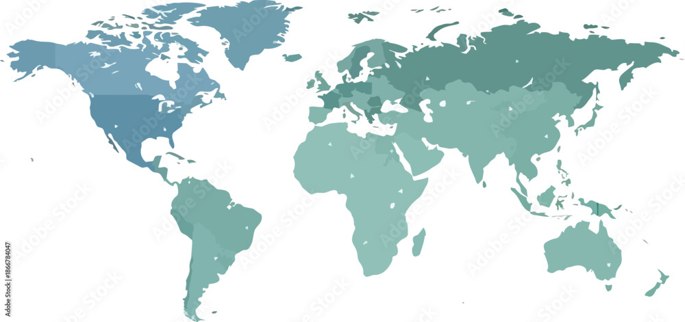 Naklejka premium World Map with Gradient Colors Showing Global Distribution.