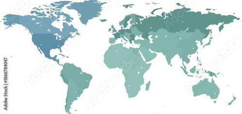 World Map with Gradient Colors Showing Global Distribution.