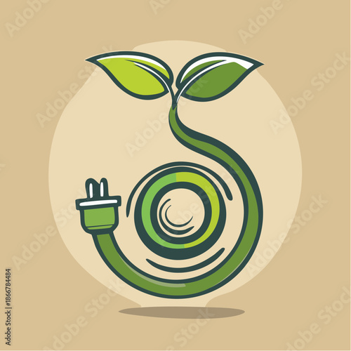 power grows from the spiral of renewal where leaves plug into the promise of green energy