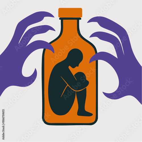 trapped in the bottle’s shadow where claws reach and silence curls into the shape of despair