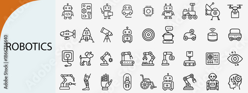robotics and artificial intelligence outline icons, future technology vector set