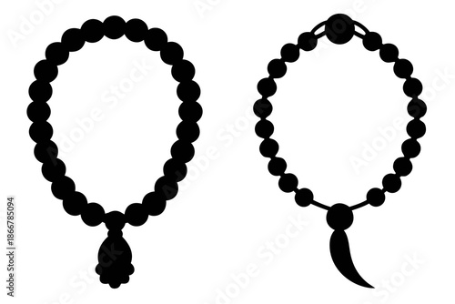 Muslim Tasbih Silhouette Icon Vector, Religious Prayer Beads Illustration Isolated on White Background