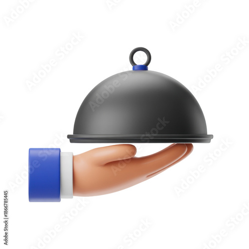 3D icon Server holding a covered dish isolated on transparent background