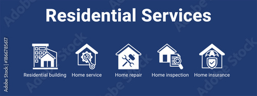 Residential Services web banner icon vector illustration concept for  with icon of Residential building, Home service, Home repair, Home.