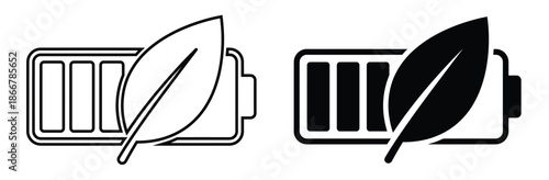 Eco friendly battery icons with leaf symbol,Battery saver on icon. Vector illustration. Leaf, battery, eco,Icon smartphone phone within a circular frame green leaf symbolizing eco friendly