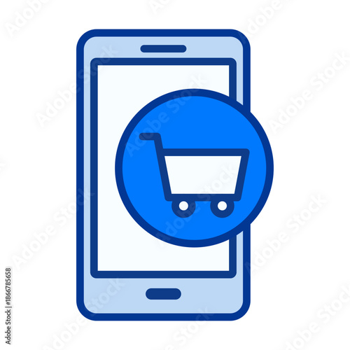 Smartphone Shopping Cart Flat Colored Icon for Ecommerce Retail Purchase Order and Online Store Use