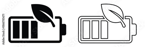 Eco friendly battery icons with leaf symbol,Battery saver on icon. Vector illustration. Leaf, battery, eco,Icon smartphone phone within a circular frame green leaf symbolizing eco friendly