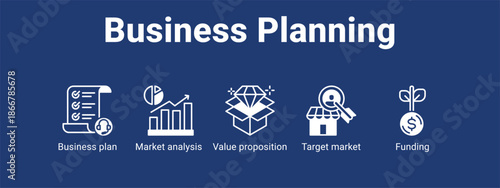 Business Planning web banner icon vector illustration concept for  with icon of Business plan, Market analysis, Value proposition.