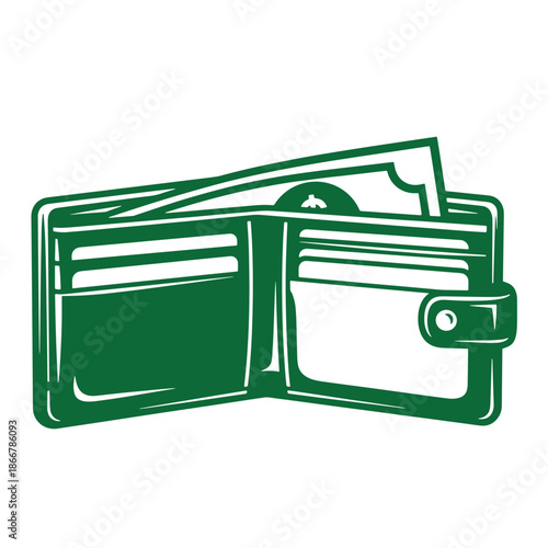 Green wallet with money isolated on white background