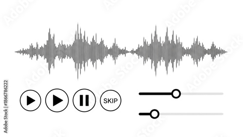 Digital Audio Interface with Playback Controls and Sound Wave Visualizer Graphic