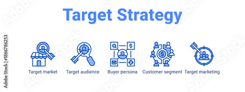 Target Strategy web banner icon vector illustration concept for  with icon of Target market, Target audience, Buyer persona, Customer.