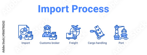 Import Process web banner icon vector illustration concept for  with icon of Import, Customs broker, Freight.