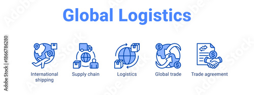 Global Logistics web banner icon vector illustration concept for  with icon of International shipping, Supply chain, Logistics, Global.