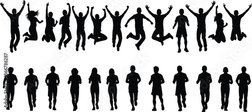 Comprehensive Collection of Diverse Silhouettes Featuring Business Professionals Travelers Families Athletes and Pet Owners Isolated on White Background for Design