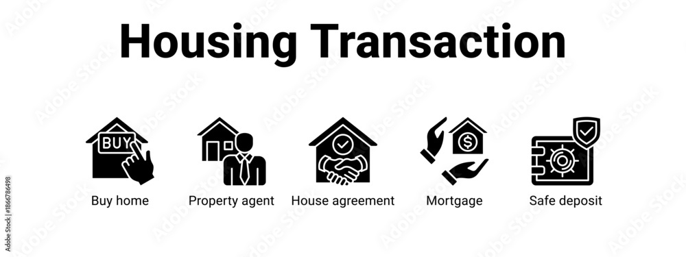 Obraz premium Housing Transaction web banner icon vector illustration concept for with icon of Buy home, Property agent, House agreement.