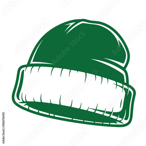 Green winter hat with white fur trim isolated on transparent background  a green beanie with a white furlined cuff