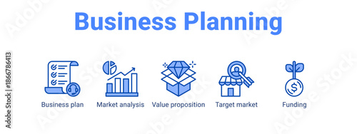 Business Planning web banner icon vector illustration concept for  with icon of Business plan, Market analysis, Value proposition.