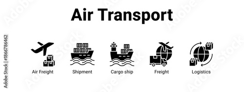 Air Transport web banner icon vector illustration concept for  with icon of Air Freight, Shipment, Cargo.