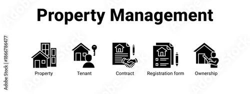 Property Management web banner icon vector illustration concept for  with icon of Property, Tenant, Contract.