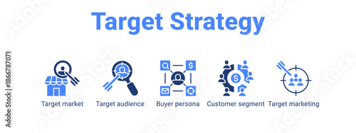 Target Strategy web banner icon vector illustration concept for  with icon of Target market, Target audience, Buyer persona, Customer.