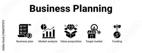 Business Planning web banner icon vector illustration concept for  with icon of Business plan, Market analysis, Value proposition.
