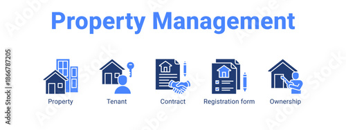 Property Management web banner icon vector illustration concept for  with icon of Property, Tenant, Contract.