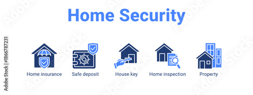 Home Security web banner icon vector illustration concept for  with icon of Home insurance, Safe deposit, House key.